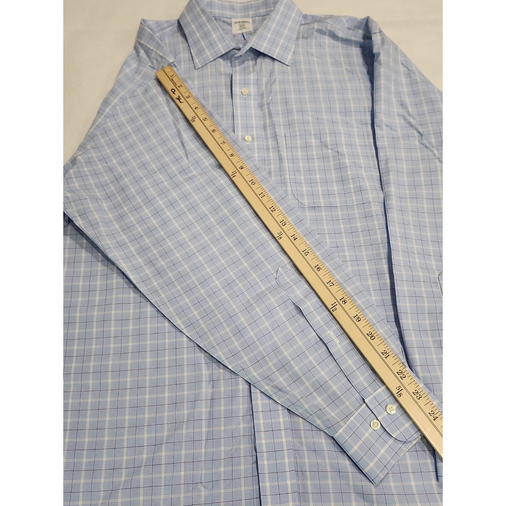 Brooks Brothers Shirt Mens 18-4/5 346 Slim Fit Blue Plaid Long Sleeve Button Up - Picture 7 of 9